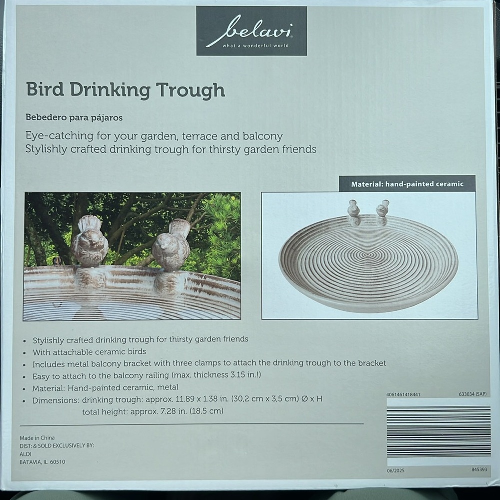 NWT Belavi Bird Drinking Trough Ceramic Spiral Bird Feeder - Brown and Cream - Picture 5 of 8